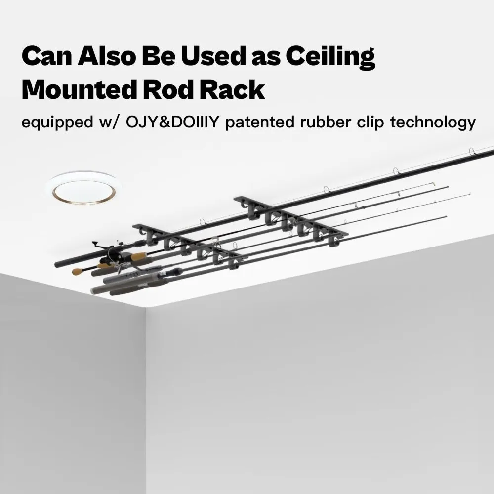 Soporte de pared para caña de pescar, montaje en techo, capacidad para 6 cañas, estante de almacenamiento Horizontal, sistema de organización de garaje - imagen 5