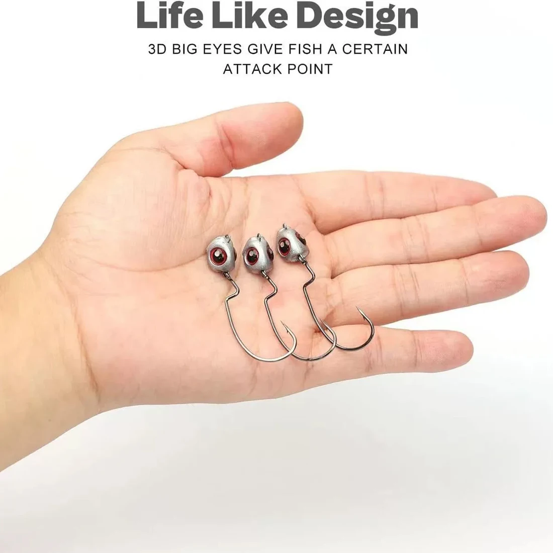 9KM 10 Uds Swimbait Jig Heads Ganchos Ewg Texas Jig Head Hook 3D Eyes Worm Hook para agua salada y agua dulce - imagen 4