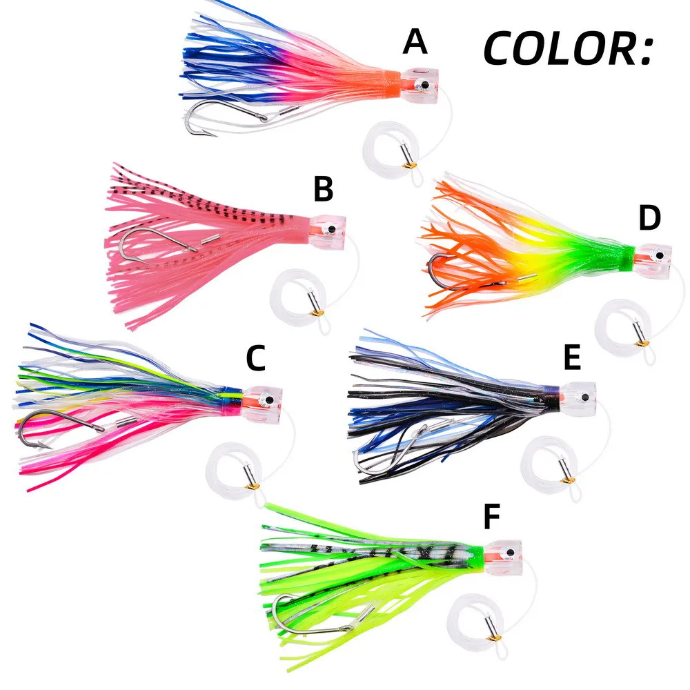 Señuelo de falda suave de pulpo con cabeza de resina, 9 pulgadas/22,8 cm, barco de aguas profundas, pesca, cebo grande de curricán para atún Wahoo, hundimiento rápido, 1 Uds. - imagen 4