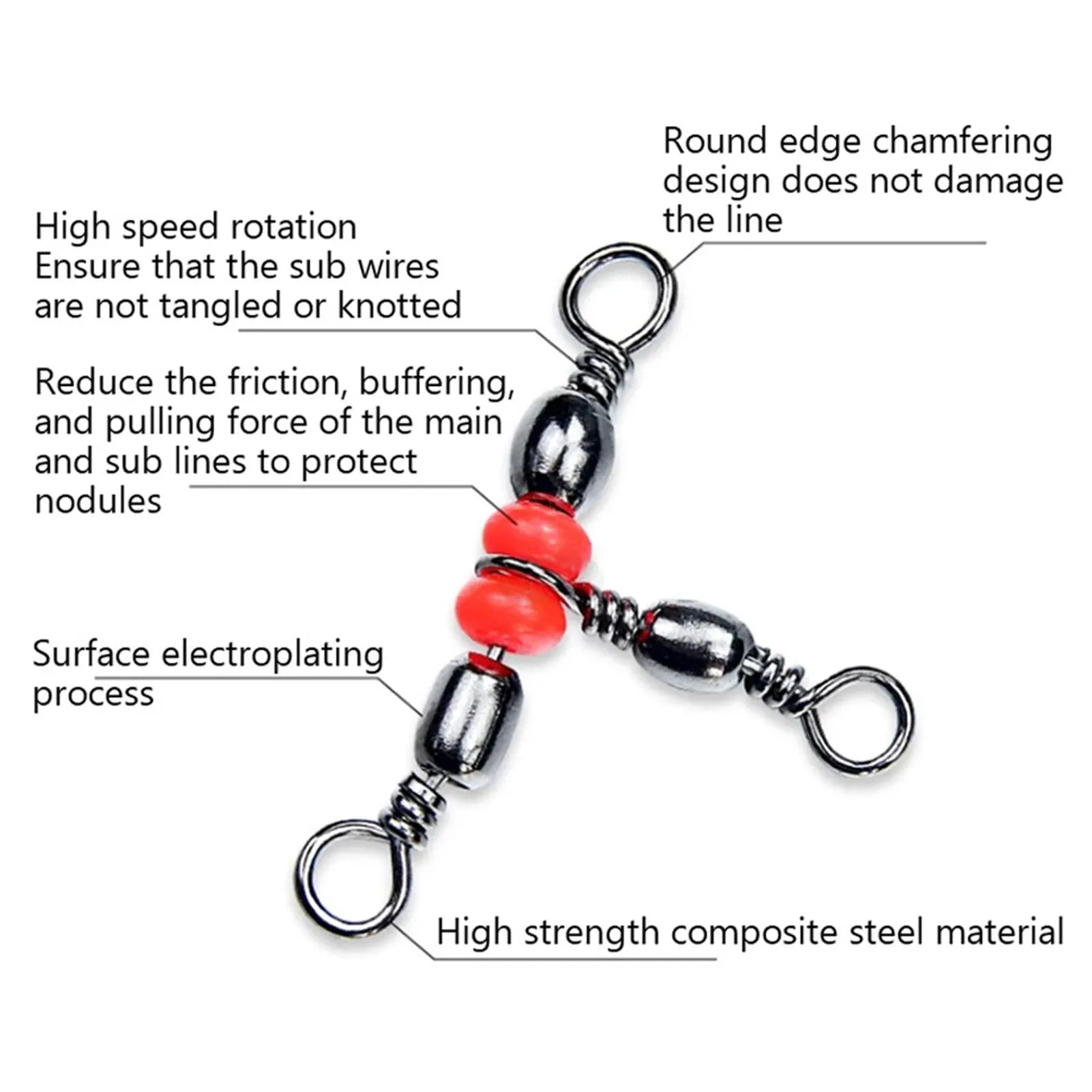 Conectores de sedal de pesca en forma de T, 20 piezas, cuentas rojas ultraligeras portátiles, anillo giratorio de tres fiestas para aparejos de pesca de agua dulce y salada - imagen 5