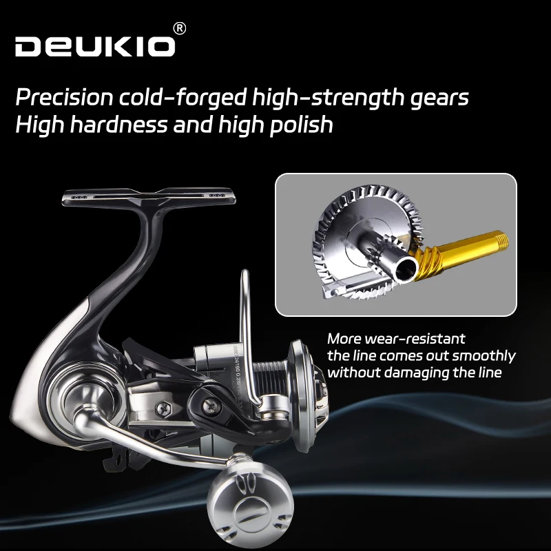 Carrete de pesca DEUKIO, carretes giratorios con perilla de bola de Metal 3 + 1BB 5,2: 1, arrastre máximo de 15KG, carretes a prueba de agua para agua dulce y salada - imagen 2