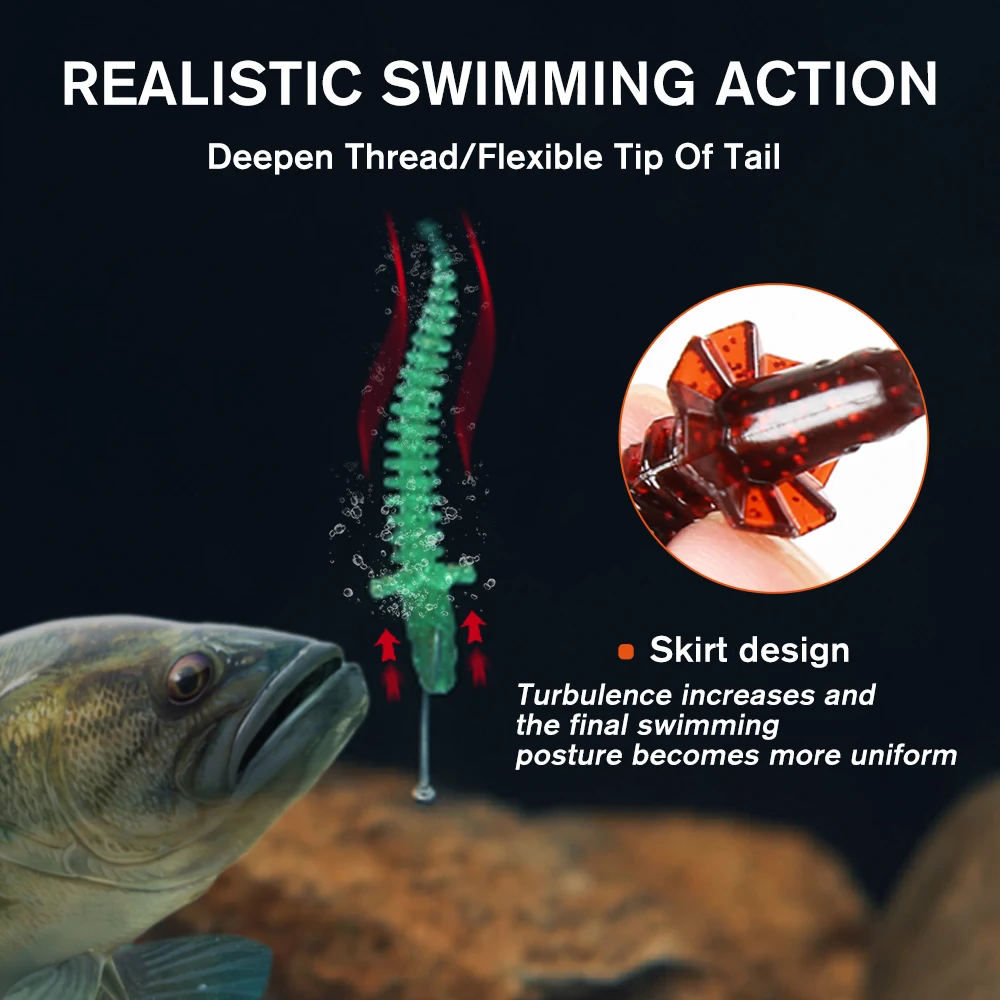 ZUKIBO delantal cola de aguja 14 unids/pack cebos de pesca flotantes 50/65/75mm gusanos señuelos blandos hilo inverso cebo de silicona Wobblers carpa - imagen 5