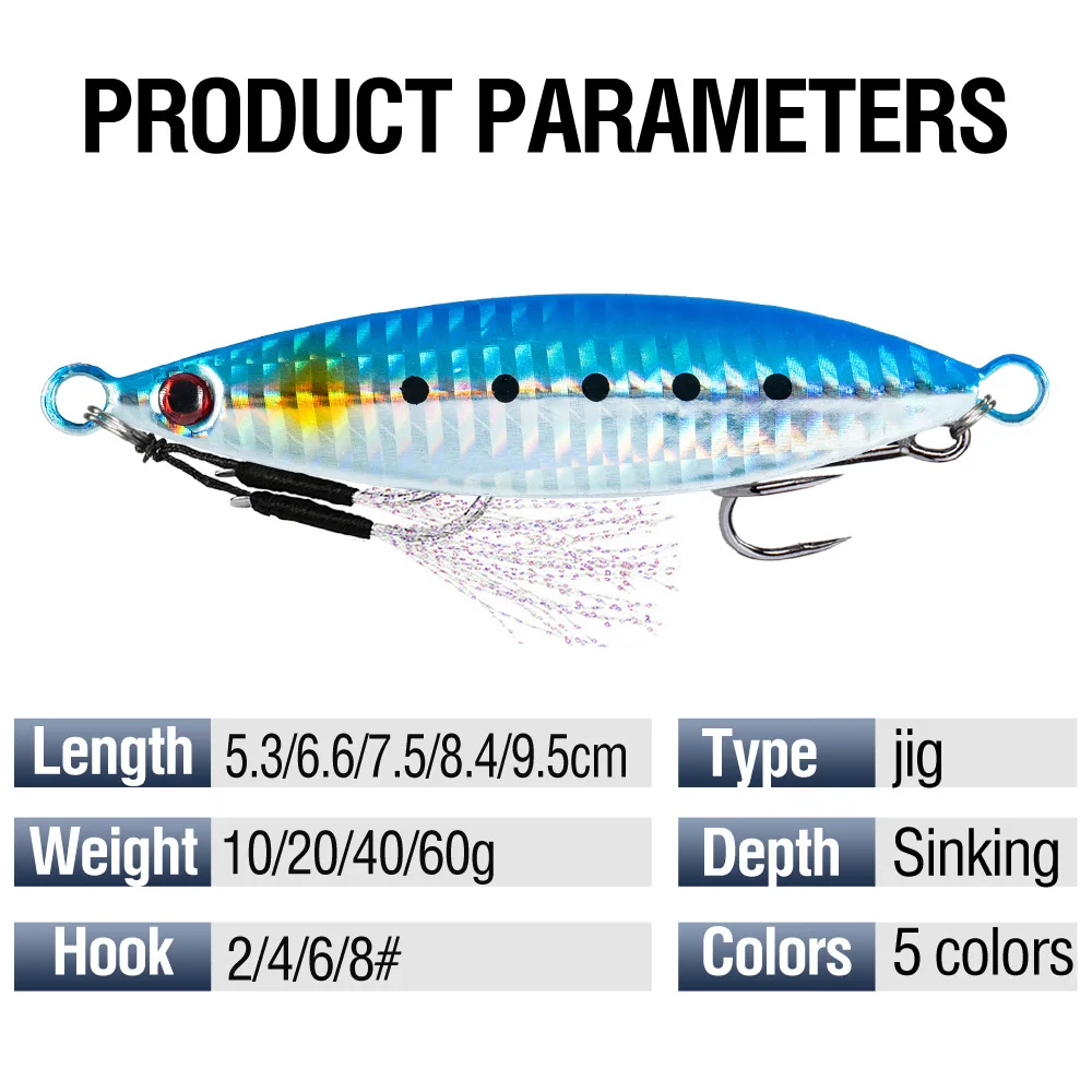 STBT-señuelo de pesca con plantilla de Metal, cebo de pesca láser luminoso de hundimiento lento con anzuelo triple y anzuelo auxiliar para lubina, 10G-60G - imagen 5