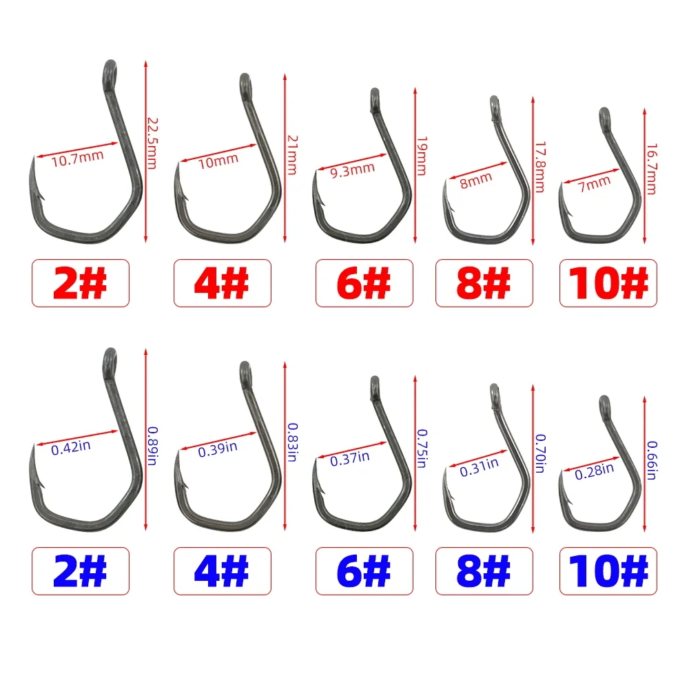 Hirisi 50 Uds. Anzuelo de púas de acero inoxidable recubierto de PTFE con alto contenido de carbono con ojo 8021 accesorios de pesca - imagen 3