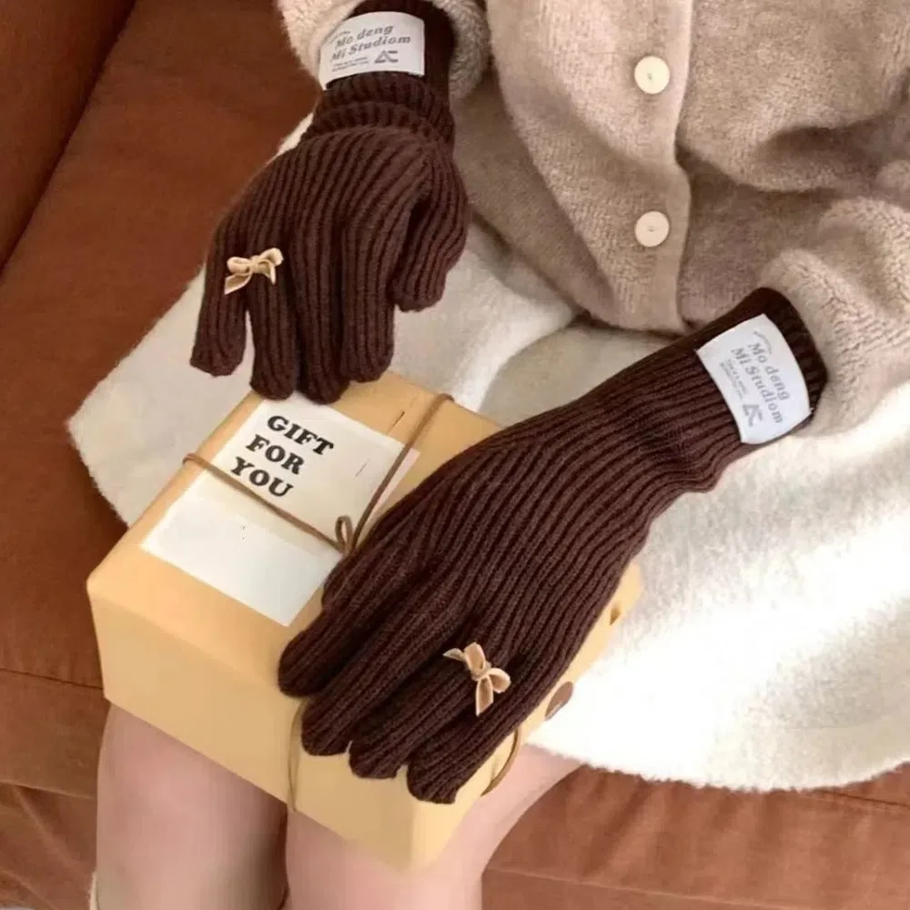 Guantes coreanos de punto con lazo, manoplas cálidas de invierno para pantalla táctil, Kawaii japonés Jk Y2k, accesorios de ciclismo - imagen 2
