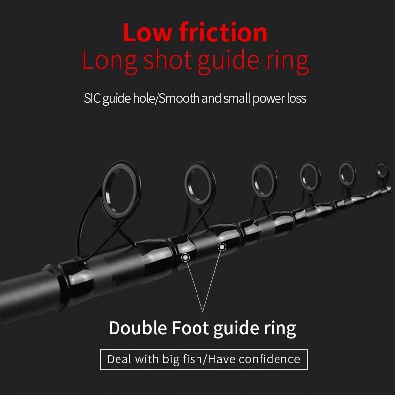 Caña giratoria de fibra de carbono de alta calidad, ultraligera, sección 5/6/7/8, mango largo telescópico, caña de pescar de mar de carbono para peces gigantes - imagen 4