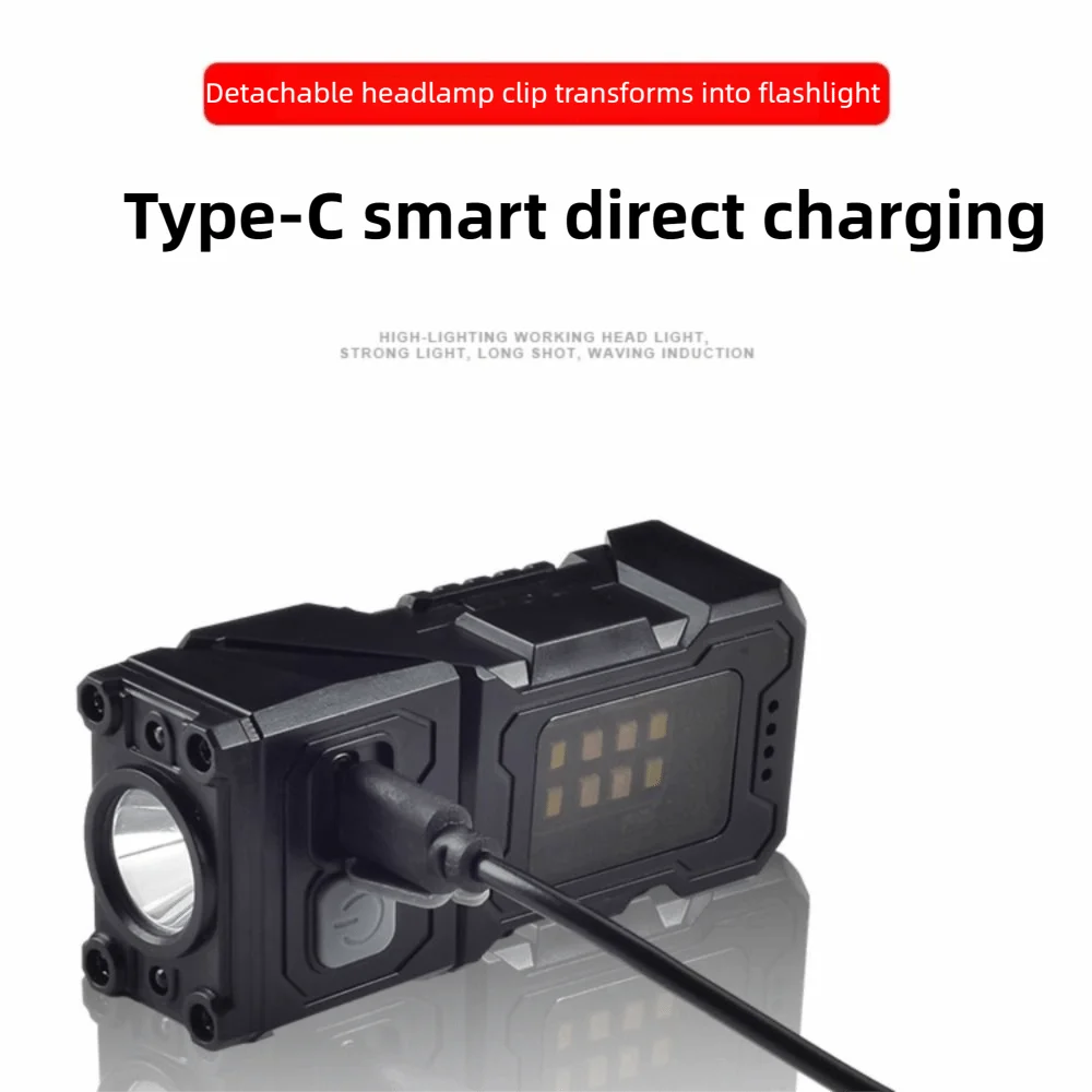 Reflector LED para cabeza, 6 modos de iluminación, recargable por USB, linterna Fishig con batería integrada, luz desmontable montada en la cabeza para ciclismo