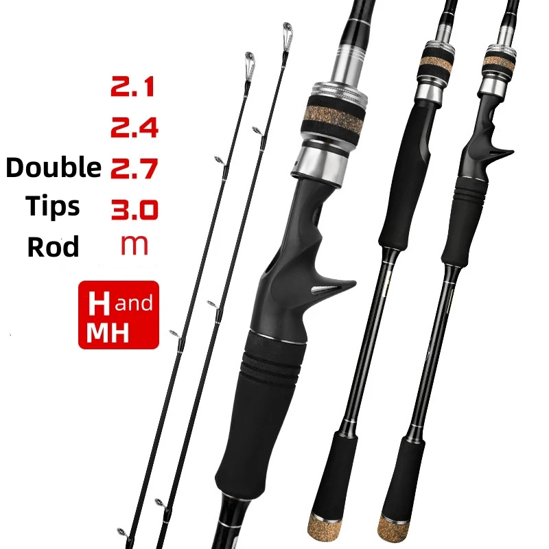 Caça negra 2 puntas MH/H power caña de pescar con señuelo de carbono acción rápida caña de lubina giratoria 2,4/2,7/3m caña fundida con cabeza de serpiente de luz dura - imagen 2