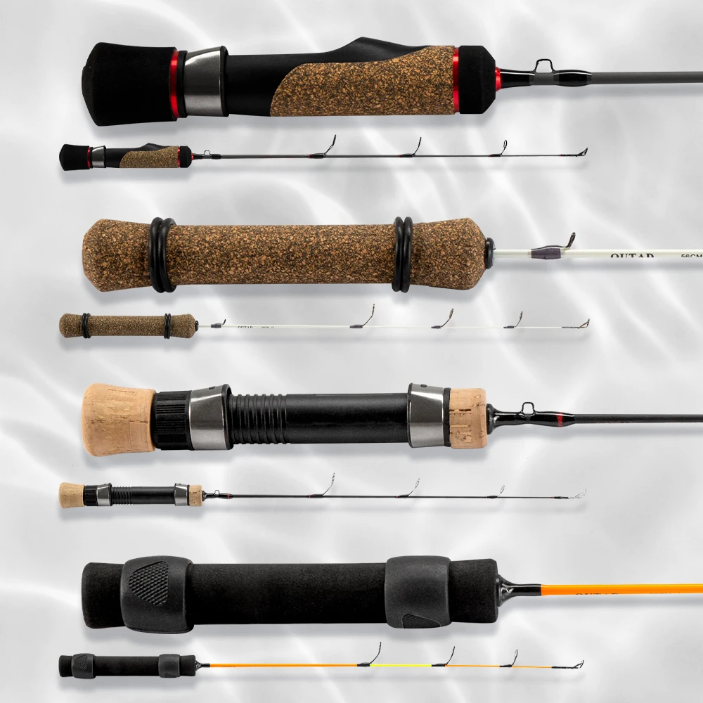 D1 caña de pescar de una sola sección, accesorio giratorio de fibra de carbono con mango de corcho MH/ML/L/UL, para invierno, 41/50/56cm - imagen 5