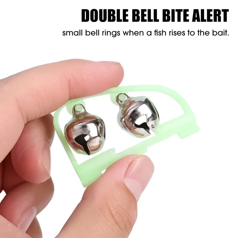 Luz luminosa de doble campana, herramientas de Pesca nocturna con Clip, alarma de mordida de caña, accesorios de aparejos de Pesca rápidos portátiles, 5 unidades por lote - imagen 5