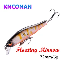 Señuelo de Pesca flotante de pececillo de cristal 3D, 72mm, 6g, Wobblers de agua salada, Jerkbait de curricán para aparejos de Pesca de lubina