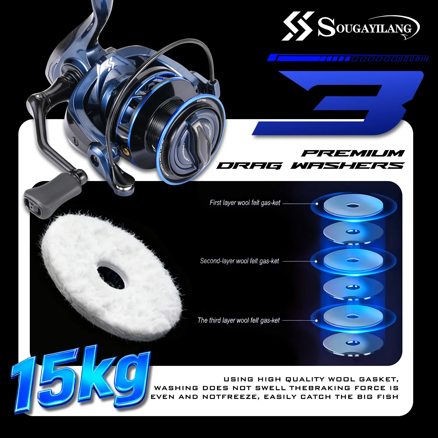 Sougayilang CCF7000 Carrete de pesca metal CNC para agua salada - imagen 5
