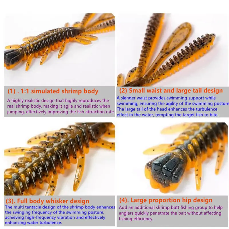 15 Uds 2024 nuevo Fuyouxia cebos blandos flotantes de alta elasticidad señuelo de pesca en forma de camarón 60mm/1,3g Wobbler Artificial juegos de cebos falsos - imagen 5