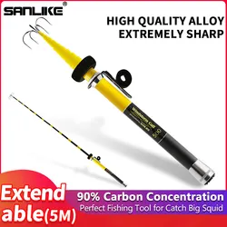 SANLIKE-Gaff de calamar portátil de acero inoxidable, cinco ganchos, poste telescópico de fibra de carbono, varilla extensible, 5M