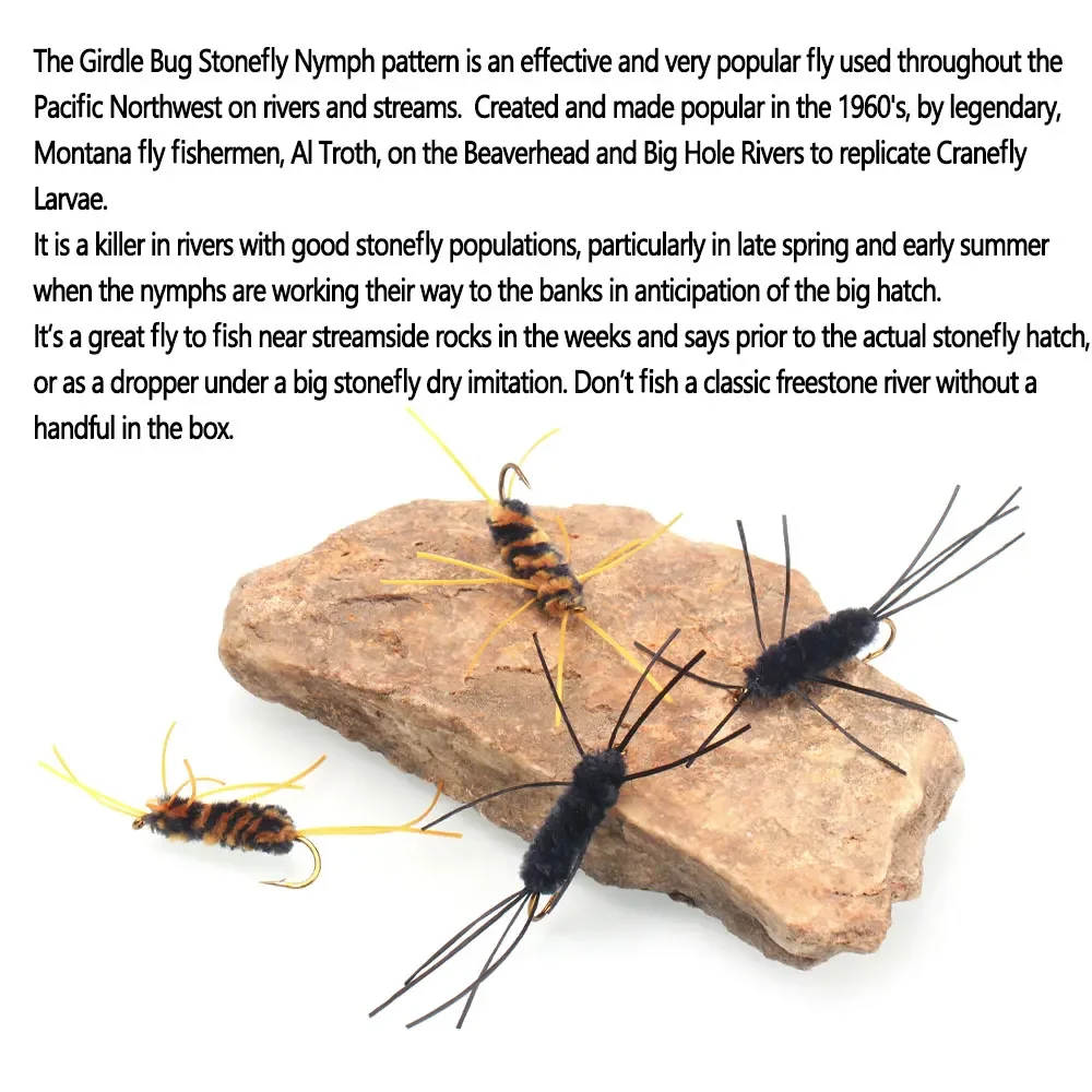 Bimoo 6PCS # 8 faja Bug Ninfa patas de goma Stonefly Ninfa chenilla sintética gusano lanudo mosca para pesca de trucha cebos - imagen 5