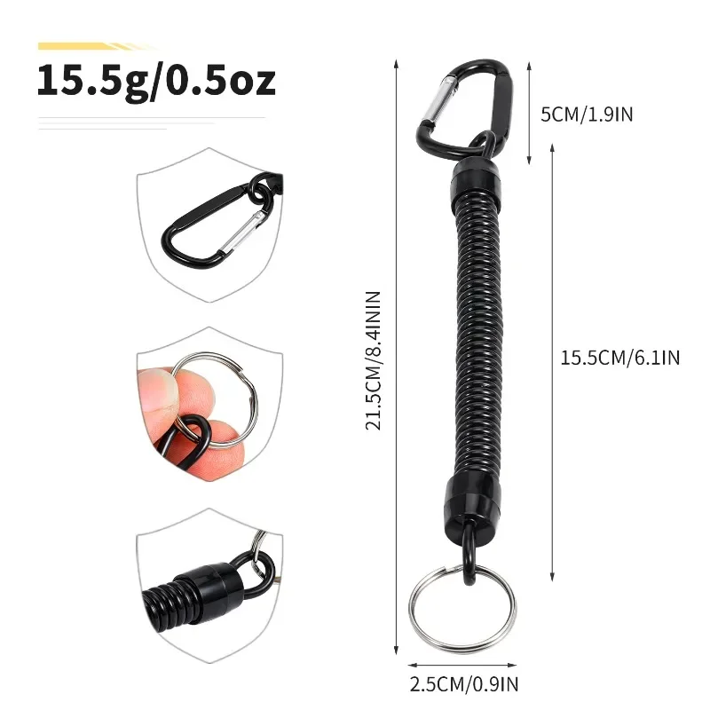 Cordones de pesca Sougayilang, 5 uds., 22cm, correa en espiral retráctil con mosquetón, cuerda de pesca para navegación, cuerda de retención, herramienta de pesca - imagen 2