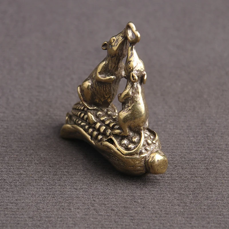 LLavero de ratón de la suerte de latón puro para motocicleta, colgante de coche, joyería colgante, Vintage, Chino - imagen 3