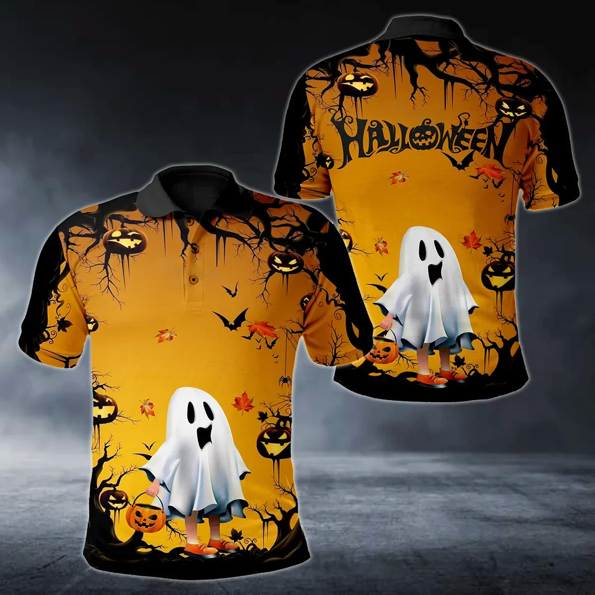 Halloween espantapájaros calabaza fantasma 3D completamente impreso moda hombres polos verano Casual Unisex adulto Polo camisa PLP27 - imagen 4