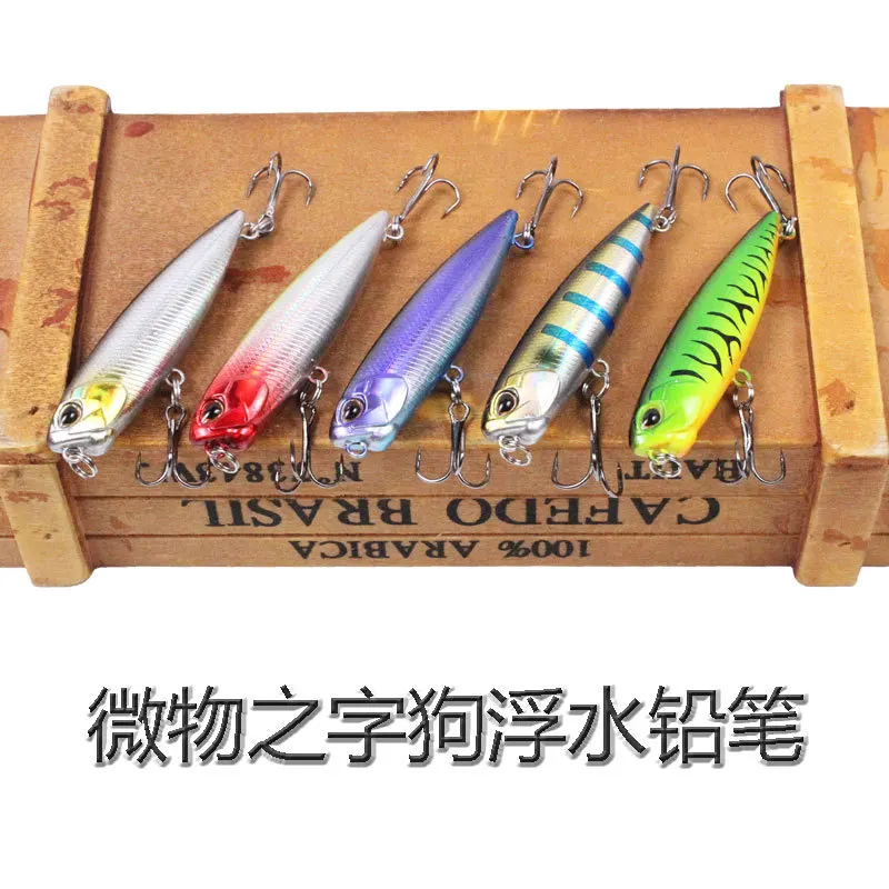 Juego de Señuelos de Pesca Pei, 6,5 cm/5,6g, señuelo de lápiz para perro en Zigzag con sonajero incorporado, cuenta, Punta verde - imagen 3