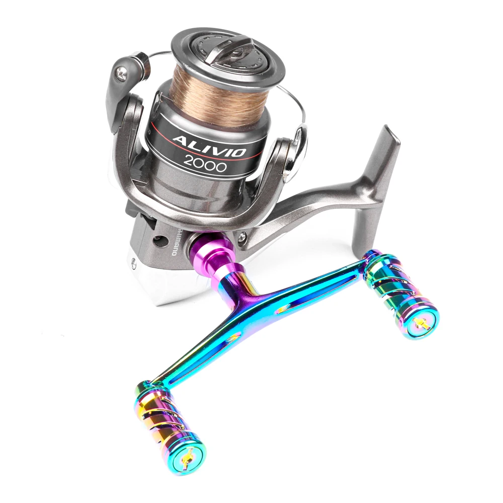 Mango de carrete de pesca de Metal colorido DIY para carrete giratorio S, mango de repuesto de doble perilla, accesorios de pesca - imagen 5