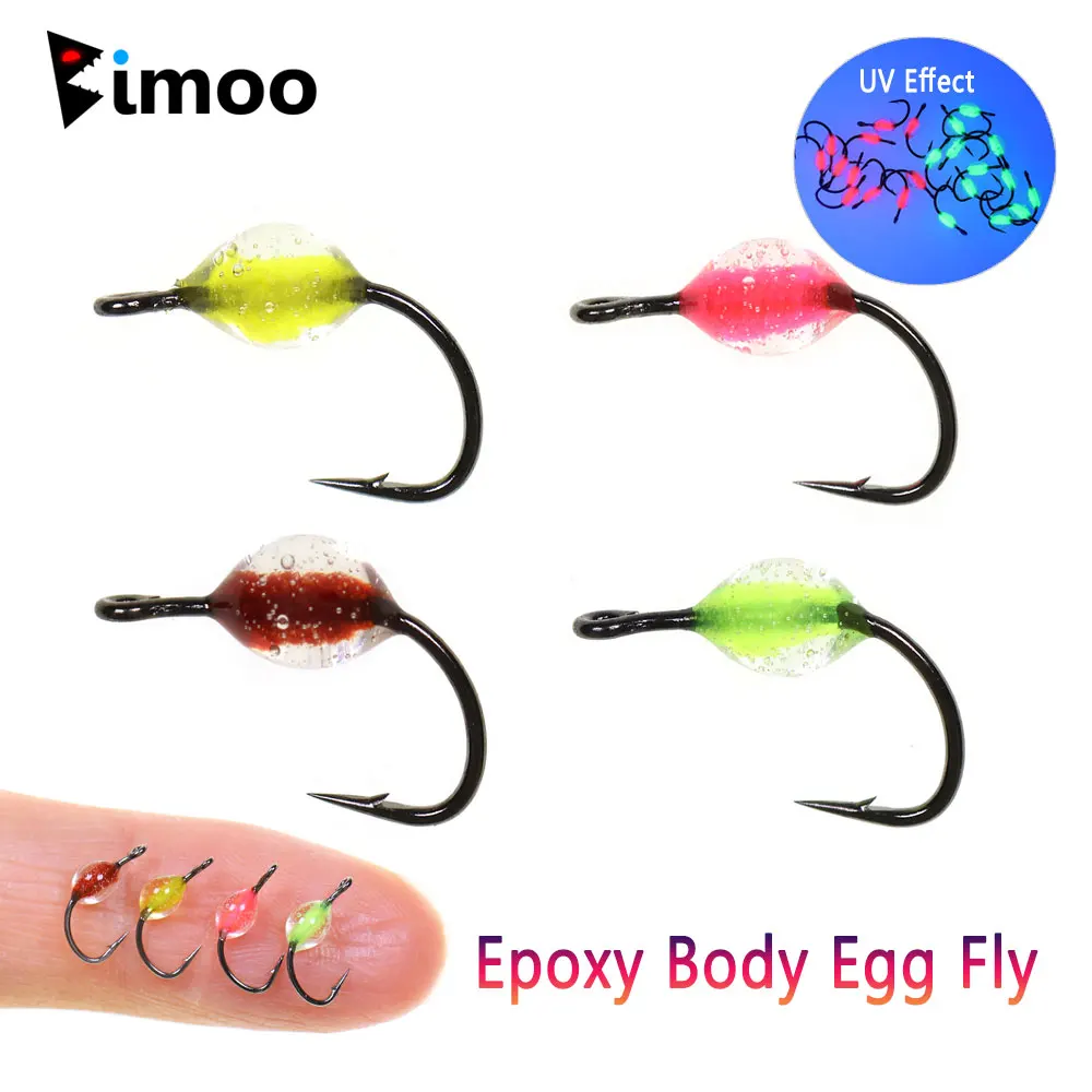 Bimoo 6/8PCS # 18 cuerpo epoxi huevo mosca Artificial Glo insecto salmón pez ovillo cebo hundimiento lento trucha lubina Panfish Señuelos de pesca