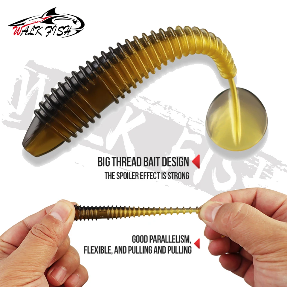 WALK FISH-Juego de Señuelos de Pesca blandos, cebo Artificial de 55/65/75MM, señuelo de gusano con anzuelos con cabeza de anzuelo, aparejos de pesca de lubina, 30 unids/caja - imagen 2