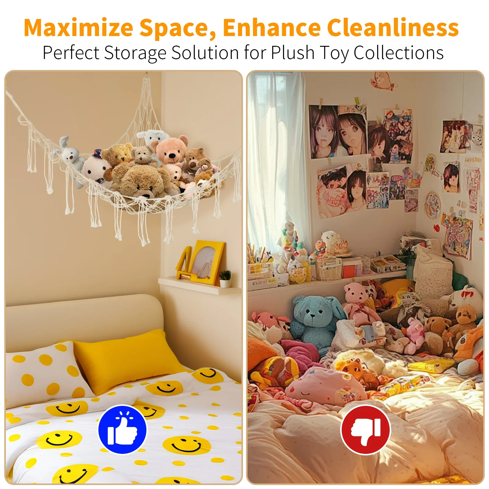 Hamaca de peluche para bebé, hamacas de almacenamiento de juguetes con animales de peluche, red de almacenamiento de juguetes suaves para decoración de dormitorio de niños y guardería - imagen 3