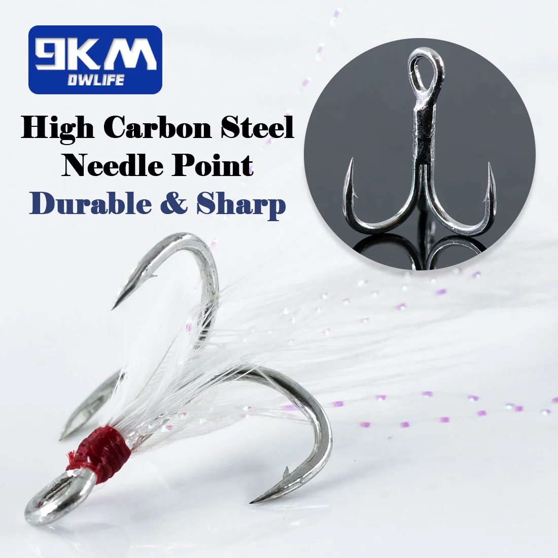 Anzuelos triples de plumas de 9KM, 15-60 Uds., anzuelo triple vestido, anzuelo de repuesto para señuelo de pesca, cuchara giratoria, Crankbait - imagen 2