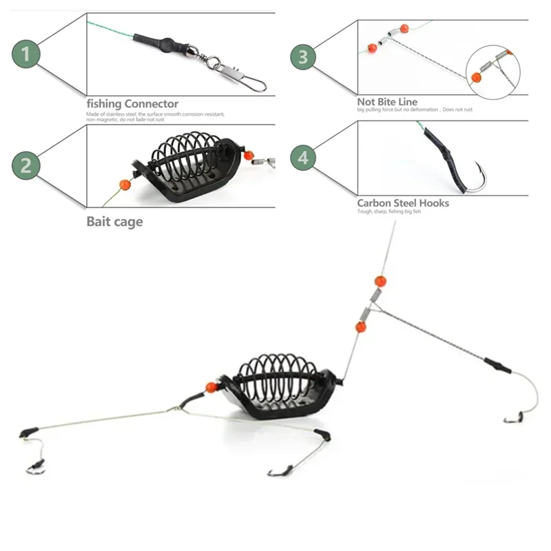 Jaula para cebo de pesca de 20/30G, señuelo, trampa de cobre, cesta, soporte alimentador con ganchos, accesorios para aparejos de pesca de carpa