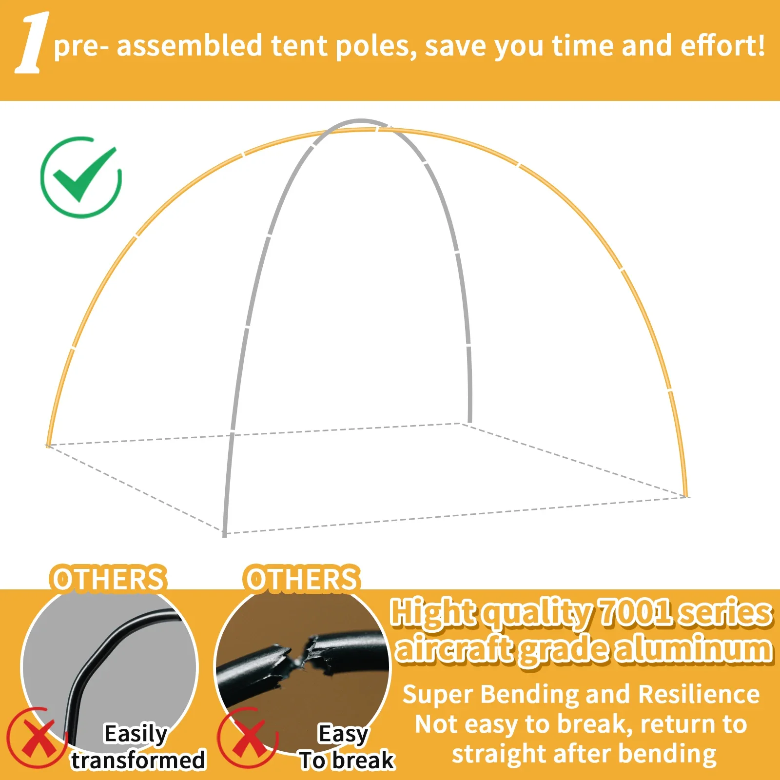 8MM Portable Aluminum Alloy Tent Pole 3.6/4.3M Foldable Thickenned Shade Sail Rods for Outdoor Camping Canopy Shelter Accessorie - imagen 3