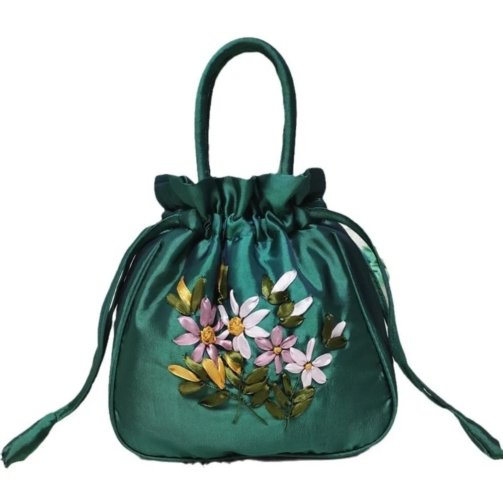 Bolso tipo cubo con estampado de flores bordadas para mujer, pequeño bolso con asa de calidad de estilo nacional, bolso para teléfono Dacron, bolso de mano para mujer, ocasiones informales - imagen 3