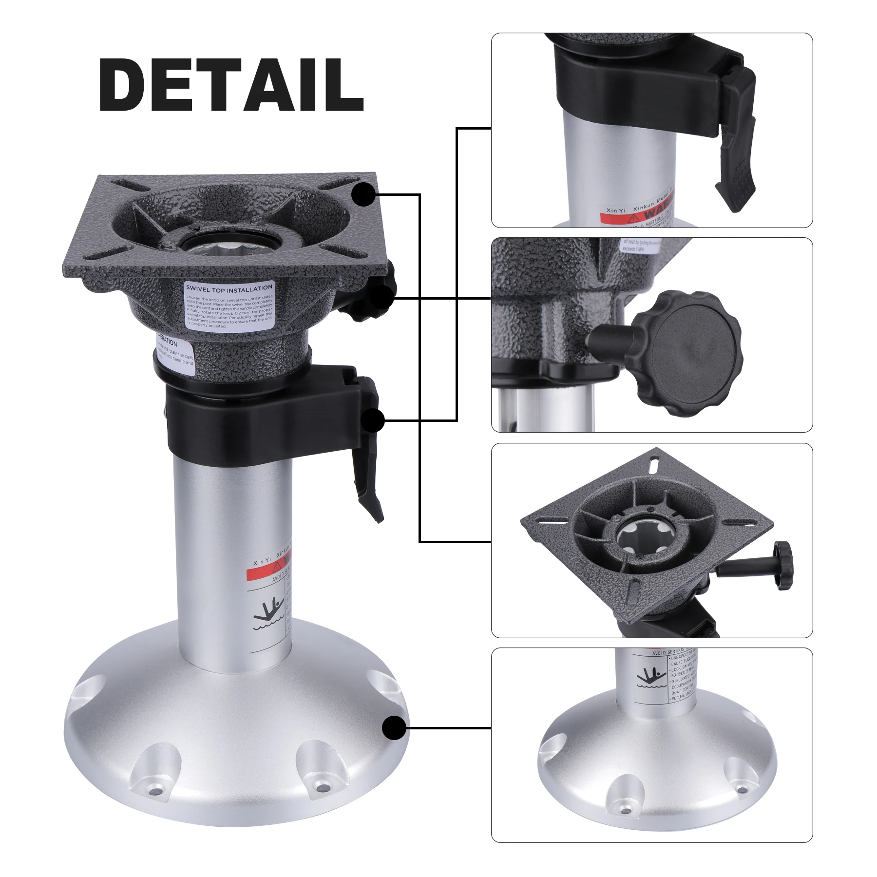 Base de asiento de barco, soporte de Pedestal de aleación de aluminio, ajuste Manual marino, Base de elevación - imagen 4