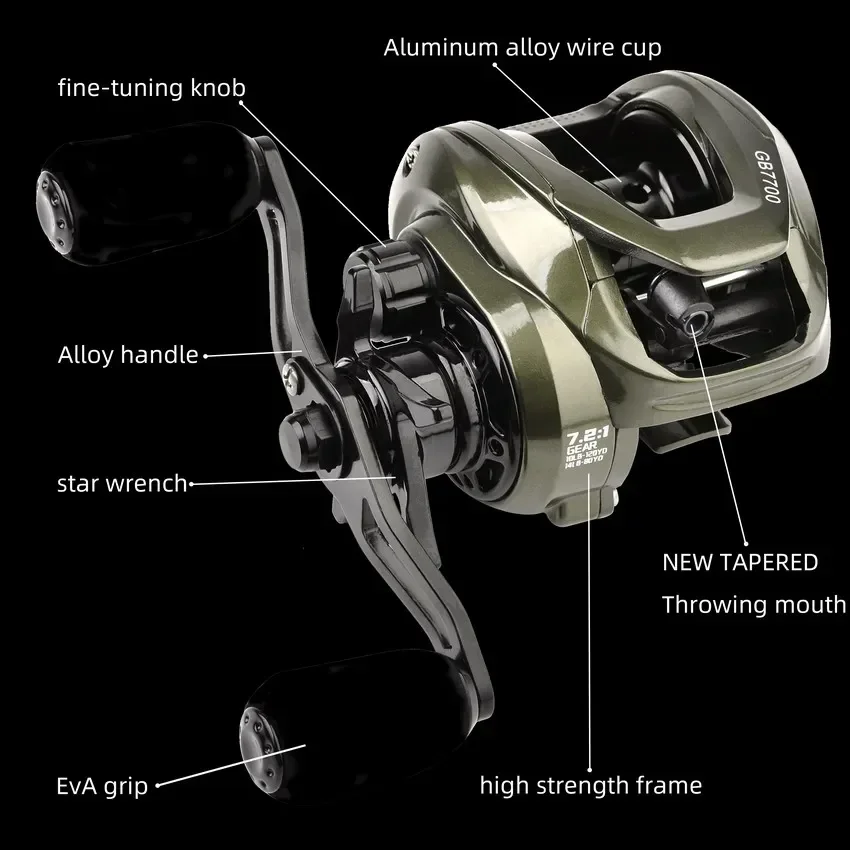 Carrete de pesca Baitcast 7,2: 1, Ratio de engranaje, multicolor, arrastre máximo 8kg, carrete de aluminio para agua dulce - imagen 2