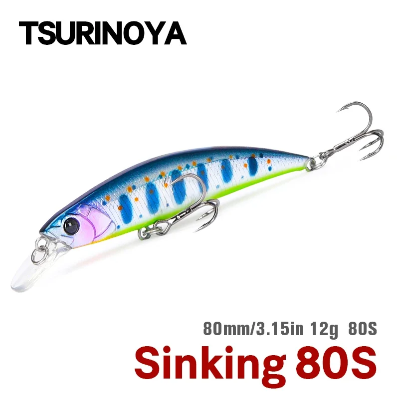TSURINOYA 80S 12g señuelo de pesca de pececillo hundido DW96 8cm trucha grande Lucio Rockfish cebo duro Jerkbait agua dulce Wobbler de agua salada - imagen 2