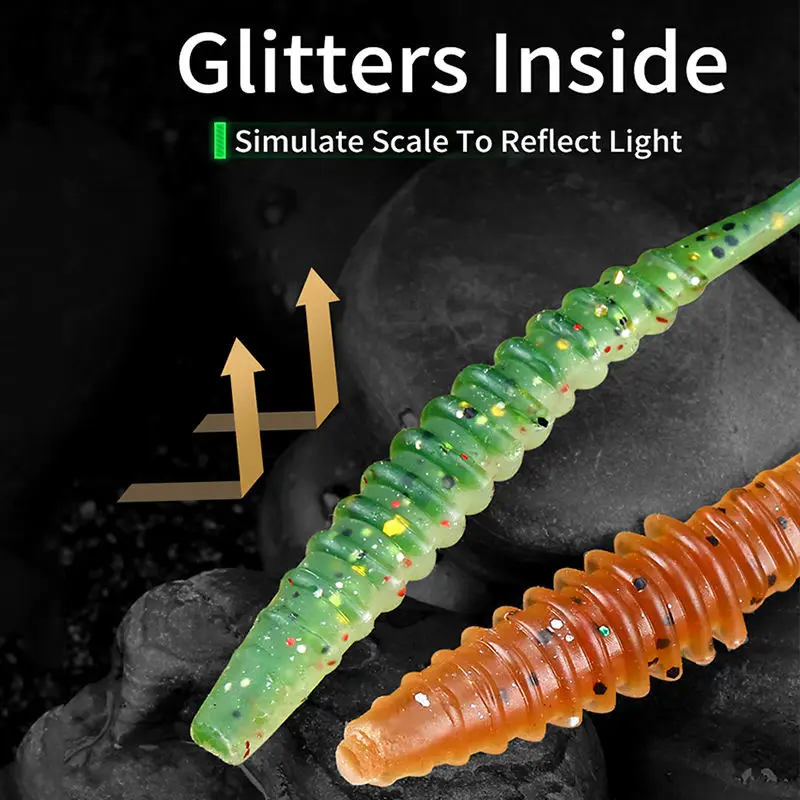WEIHE-señuelo de pesca artificial suave, cebo de gusano TPR con brillos de cola más larga en el interior, swimbait flotante, 5 piezas, 1,8g, 8cm, 5 colores - imagen 4