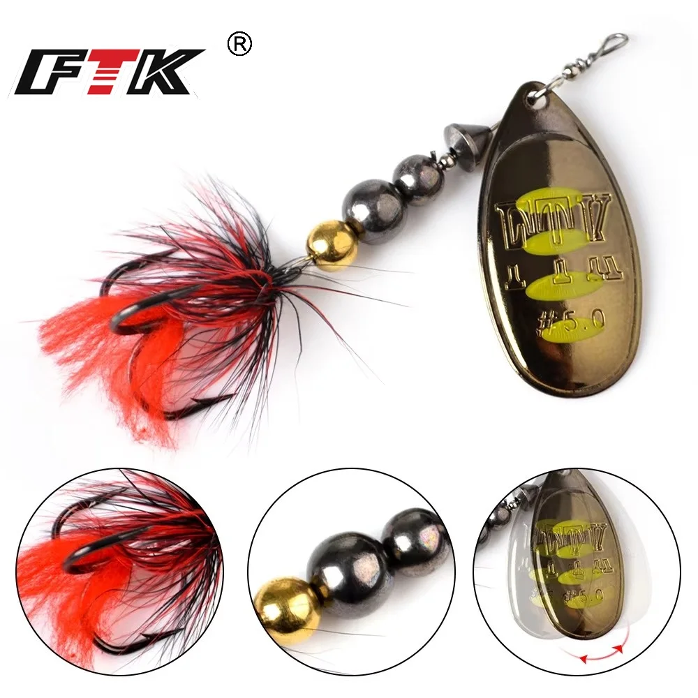 FTK Cuchara 12g – Señuelo spinning anzuelos triples plumas lucio lubina
