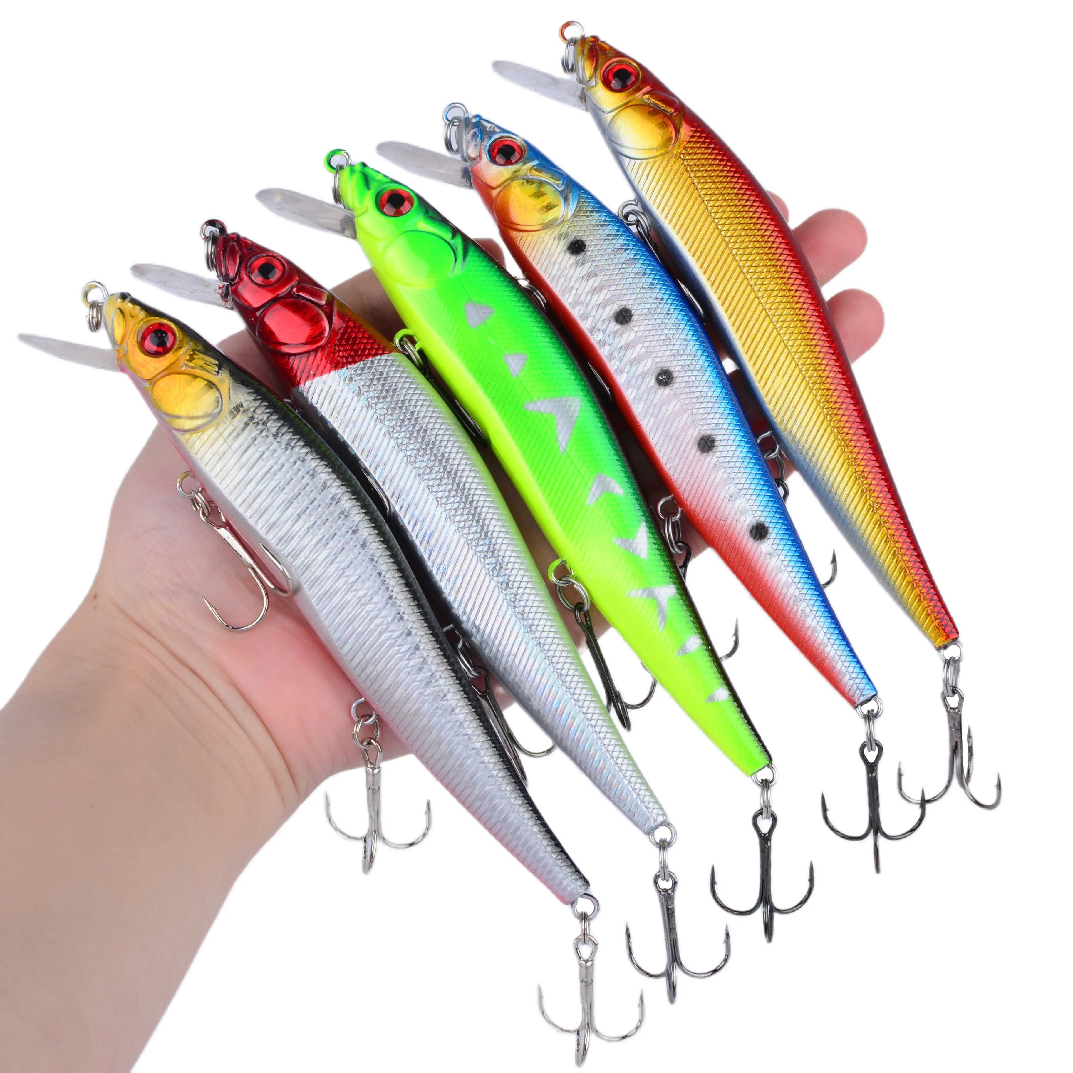 Señuelo flotante de pececillo para Pesca, Wobblers de fundición, trucha de agua salada, lubina, cebo duro Isca, 5 uds.