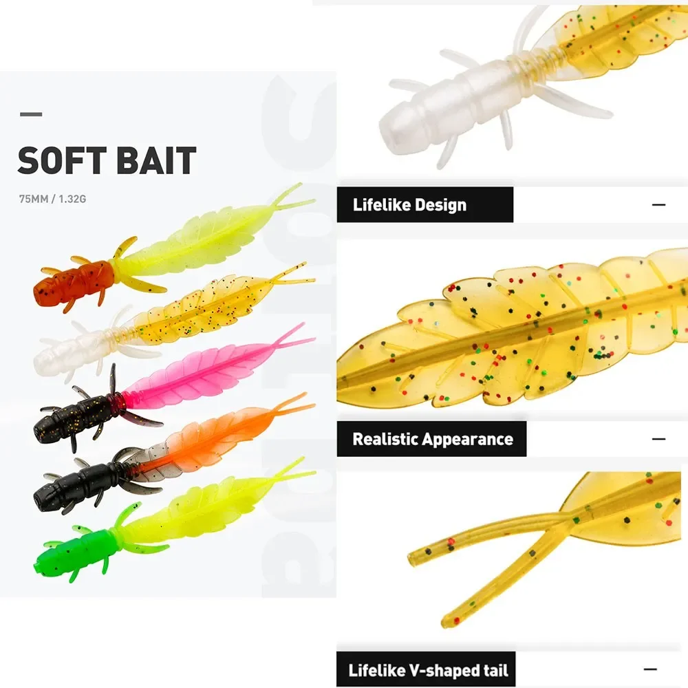 Cebo blando para señuelo Swimbait, cebos de gusano Artificial de 75mm, 30 unidades por lote, 1,32g con caja, señuelo de trucha de silicona para agua dulce y salada - imagen 2