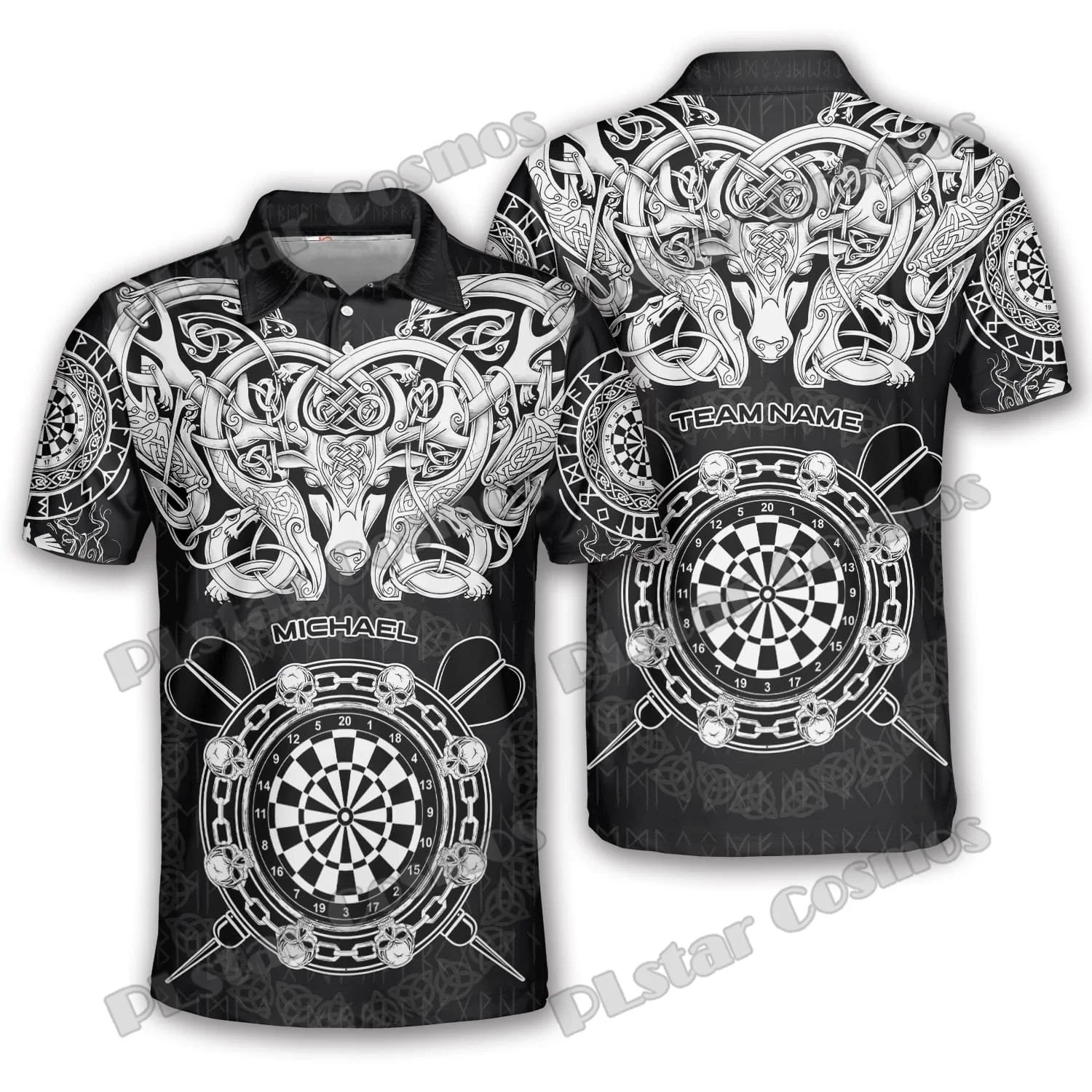 Camiseta de manga corta para hombre, Polo con estampado 3D de dragón, tatuaje de runas, Vegvisir nórdico, informal, PLP25