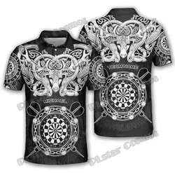 Camiseta de manga corta para hombre, Polo con estampado 3D de dragón, tatuaje de runas, Vegvisir nórdico, informal, PLP25