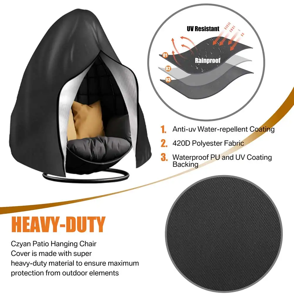 Funda impermeable para silla de huevo colgante de Patio, Protector de polvo de jardín, 210D, resistente, asiento individual/doble, capullo de columpio - imagen 3