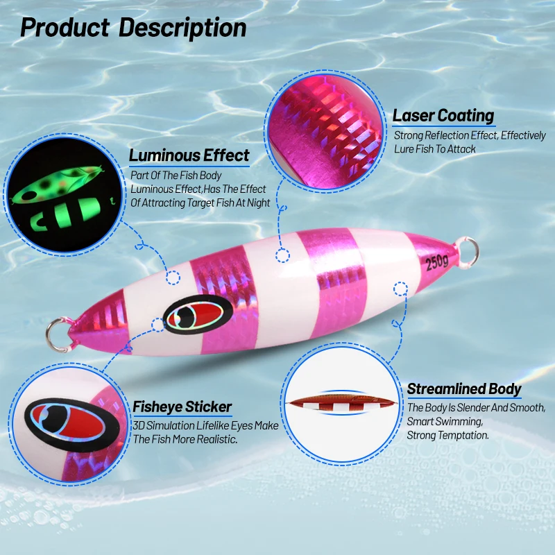 TEASER-señuelo de pesca de hundimiento lento, 270g, 350g, 450g, cuchara de fundición de Metal, cebo Artificial, aparejos de pesca de mar - imagen 3