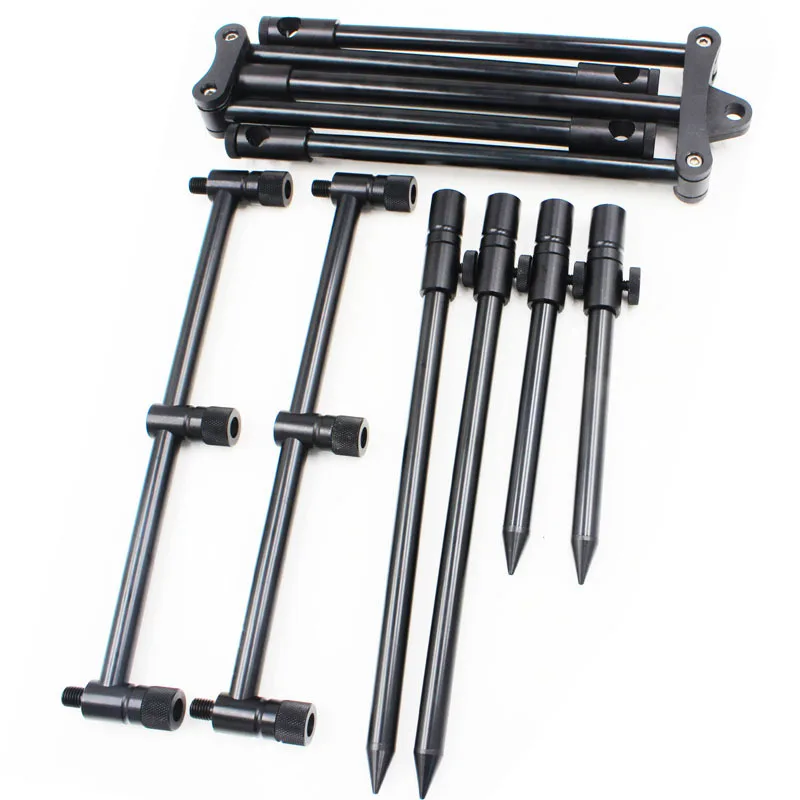 Juego de vaina de caña de pescar para carpa, palos de Banco plegables y barras de zumbido para 3 varillas con bolsa de transporte - imagen 5