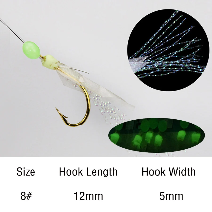 5 paquetes/lote pesca Sabiki mar peces cebos de piel aparejos 6 aparejos/paquete Señuelos de Pesca 8 # Gancho de cuerda para agua dulce - imagen 5