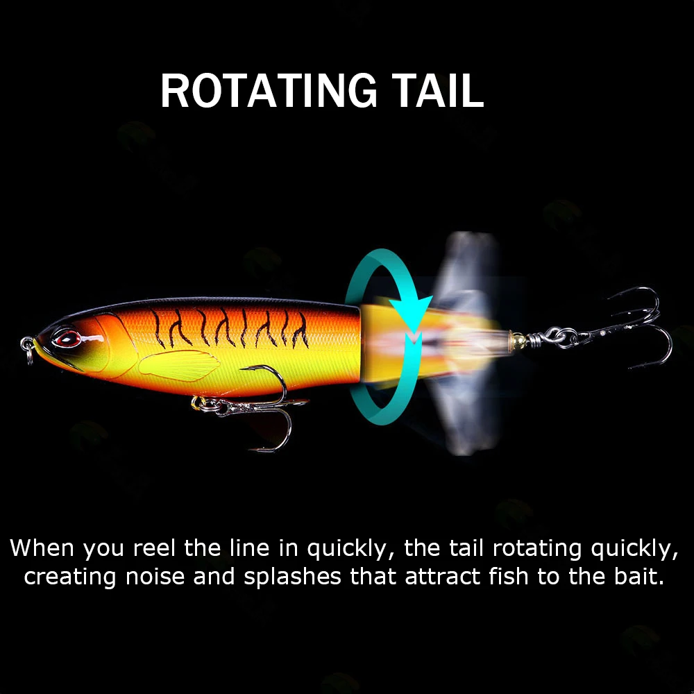 Señuelo de pesca con lápiz Topwater con señuelo de cola giratoria, hélice, superficie de agua, lápiz para Tractor, cebo duro de plástico de 11-14CM - imagen 2