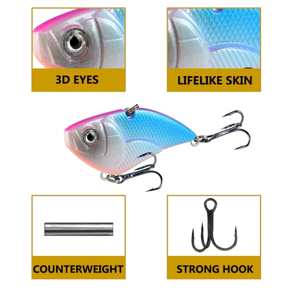 1 Uds señuelo de Pesca duro 5,3 cm 14,5g plástico VIB cebo Artificial duro anzuelos triples Peche Bass Pike Trolling Pesca aparejos de Pesca - imagen 3