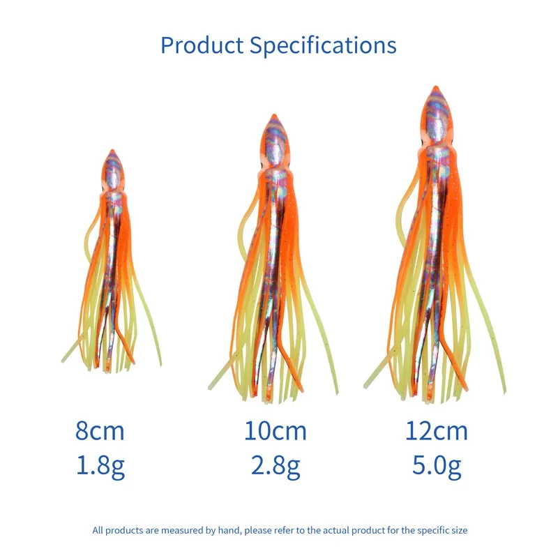 ZYZ 50 Uds. Señuelos de pulpo blando 8/10/12CM cebo luminoso para pesca en el mar simulación Artificial faldas de calamar señuelo pesca en barco Fakebait - imagen 5