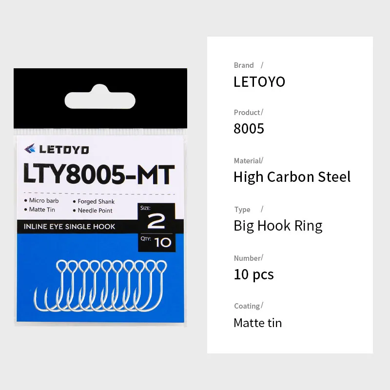 LETOYO 10 piezas 2#-8# anzuelos de cebo duro de acero con alto contenido de carbono anzuelo de pesca aguja fuerte y afilada accesorios de pesca de lucio trucha lubina - imagen 3