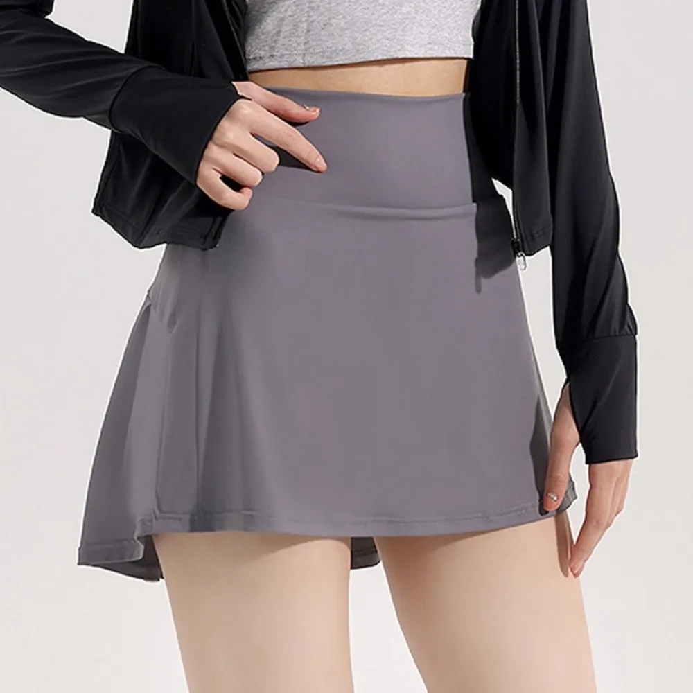 Falda de tenis plisada antideslumbrante, faldas de Golf de cintura alta de doble capa de secado rápido con forro, falda deportiva de Yoga de Color sólido - imagen 3