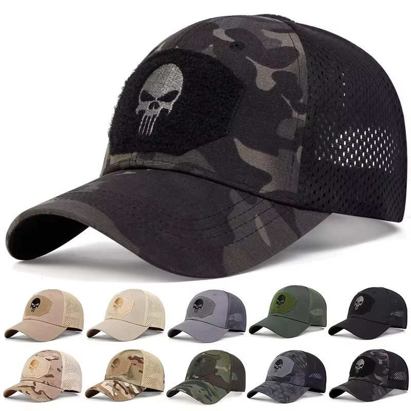 Top bordado de calavera Unisex con parche, gorras de béisbol transpirables, sombrero informal ajustable para exteriores para primavera y otoño, sombrero protector solar